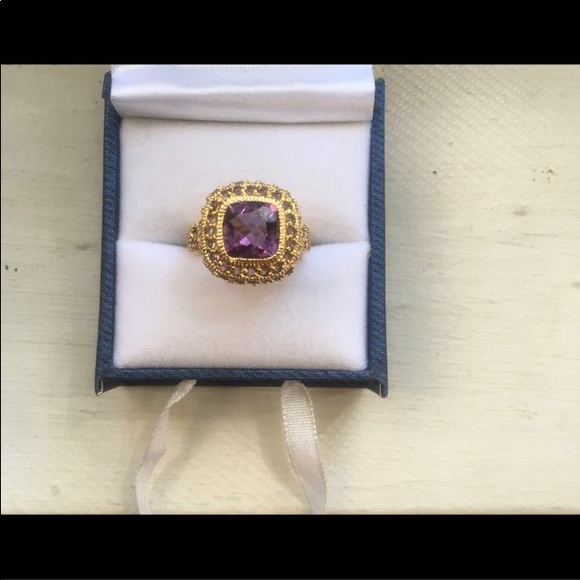 925 Silver Gold Plated Amethyst CZ Ring & Bracelet - Picture 8 of 14